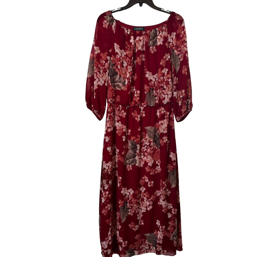 Lauren Ralph Lauren Women's Maxi Dress Size 10‎ Red Floral Chiffon Career